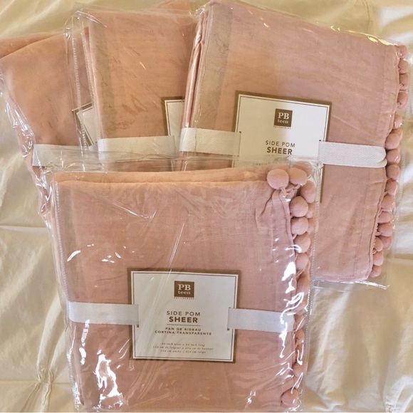 Pottery Barn Teen Other - PB Teen Pom fringe quartz pink sheer panels, qty 2